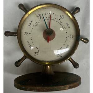 VTG. Ship Wheel Brass Desk Top Barometer Made in USA for collectors decor Parts